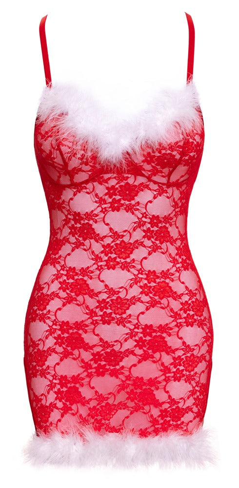 X-Mas Dress S/M - Disfraz Sensual de Encaje Rojo Cottelli