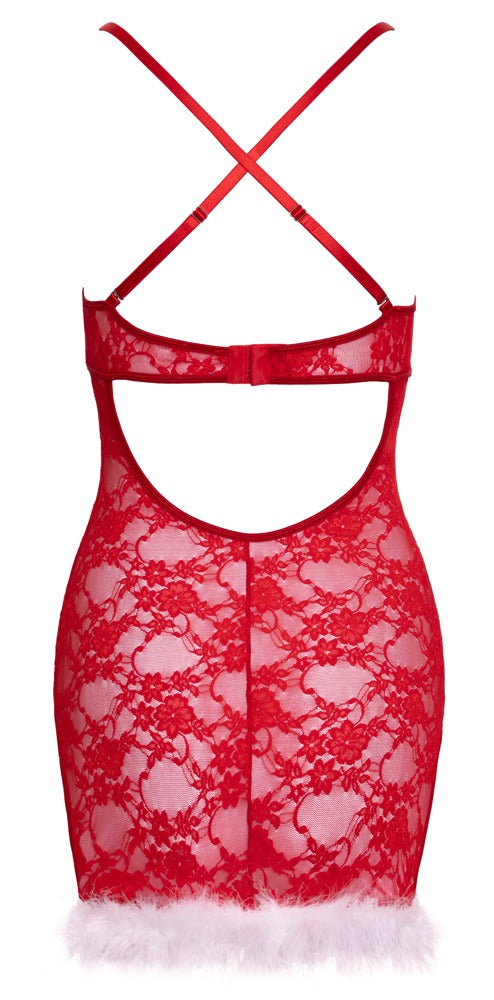 X-Mas Dress S/M - Disfraz Sensual de Encaje Rojo Cottelli