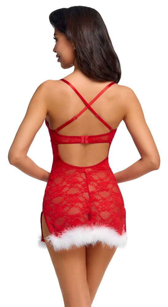 X-Mas Dress S/M - Disfraz Sensual de Encaje Rojo Cottelli