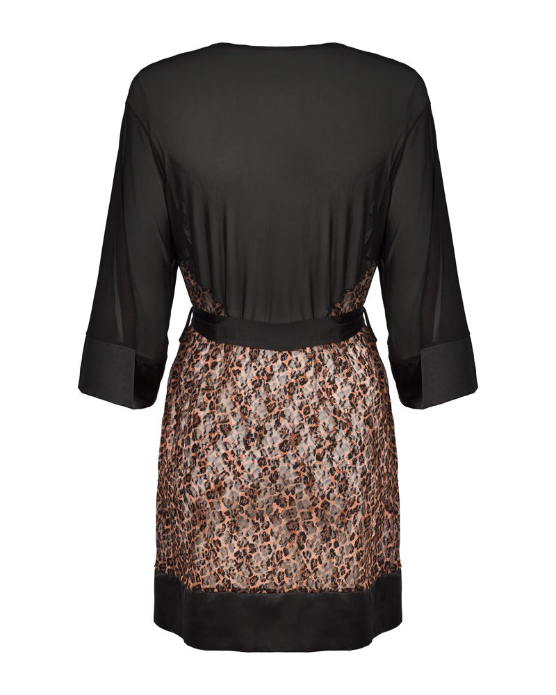 OBS Robe 2XL/3XL Obsessive - Kimono Semitransparente Estampado Leopardo
