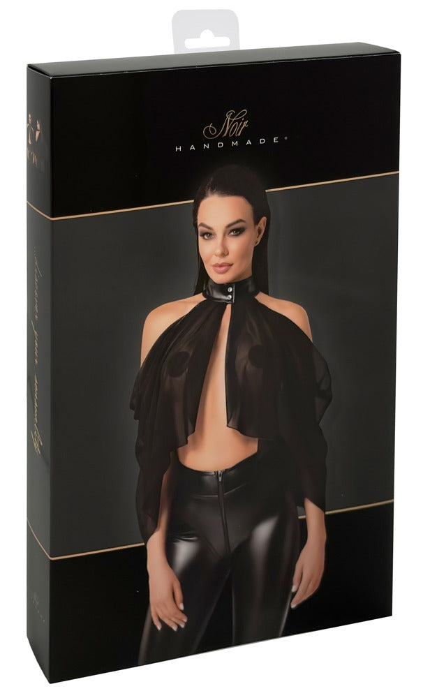 Noir Bolero Tulle L - Top Transparente de Tul Negro