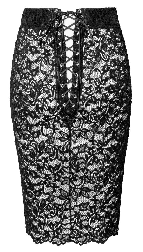 Falda Lápiz Noir Lace L - Encaje y Efecto Mojado