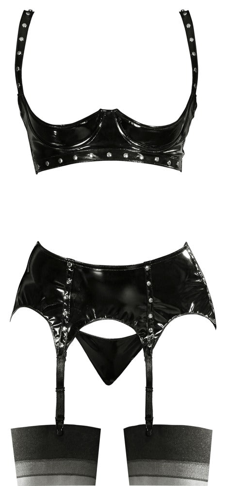 Vinyl Shelf Bra Set XL - Black Level Conjunto de 3 Piezas