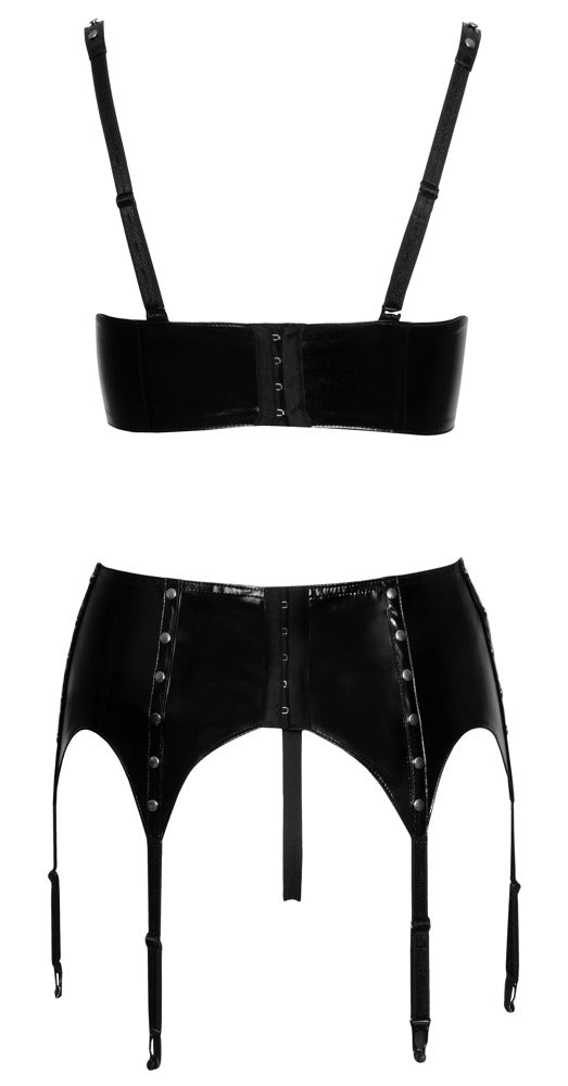 Vinyl Shelf Bra Set S - Conjunto de 3 Piezas Negro Brillante