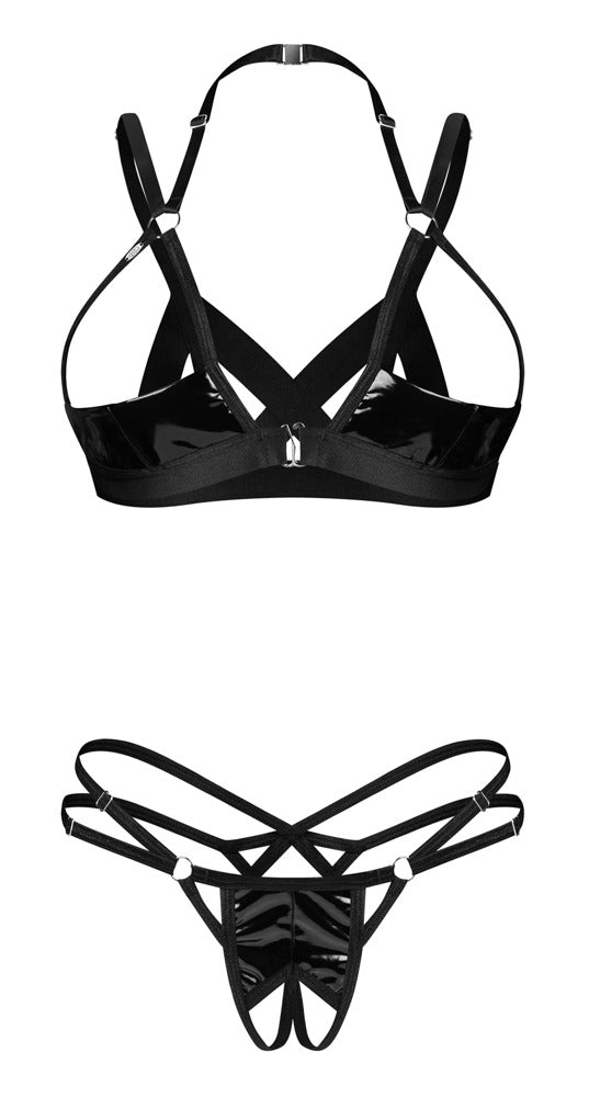 Obsessive Shelf Bra +String L/XL - Set Vinilo Negro