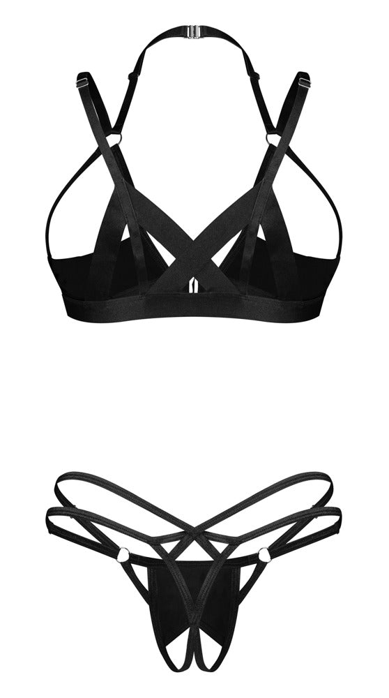 Obsessive Shelf Bra +String L/XL - Set Vinilo Negro
