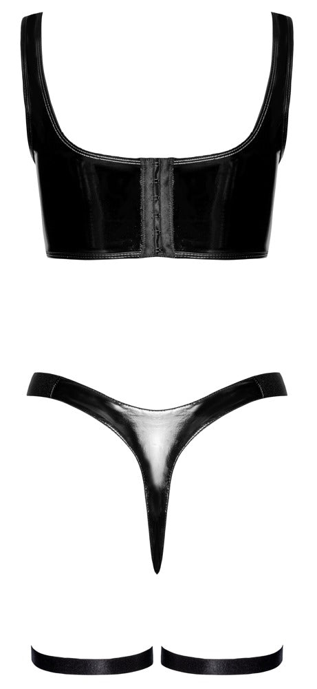 Vinyl Top and Thong M - Conjunto Bustier Negro de Vinilo Black Level