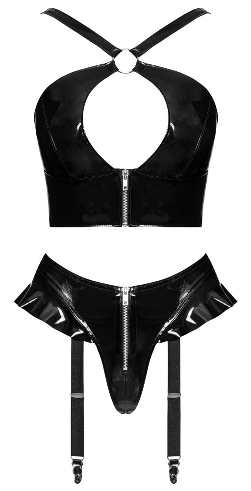 Vinyl Top & Thong L - Set de Vinilo Negro con Tirantes Ajustables