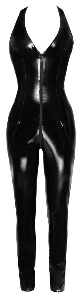 Vinyl Jumpsuit Zip L - Mono Charol Negro con Cremallera