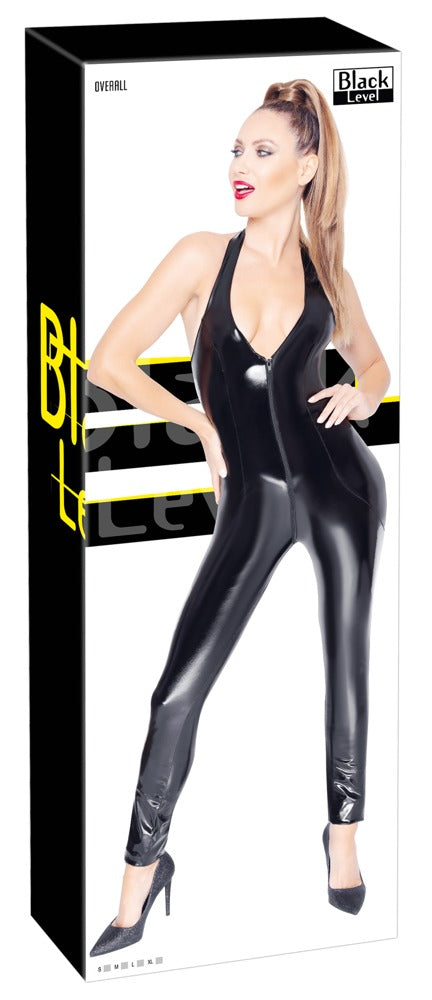 Vinyl Jumpsuit Zip M - Mono Charol Negro con Cremallera