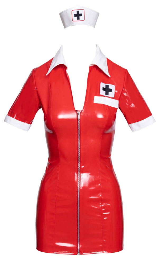 Vinyl Nurse Red XL - Disfraz de Enfermera en Charol Brillante