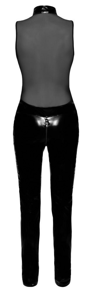 Mono Vinilo Black Level XL - Jumpsuit Brillante con Espalda Powernet