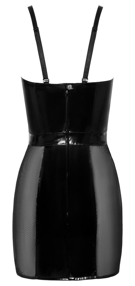 Vinyl Dress with Mesh - Vestido Corto Negro Brillante Black Level
