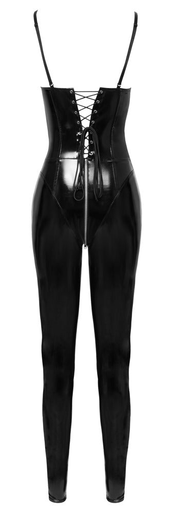 Vinyl Jumpsuit 3 Zip S - Mono Charol Negro con Cremallera Triple