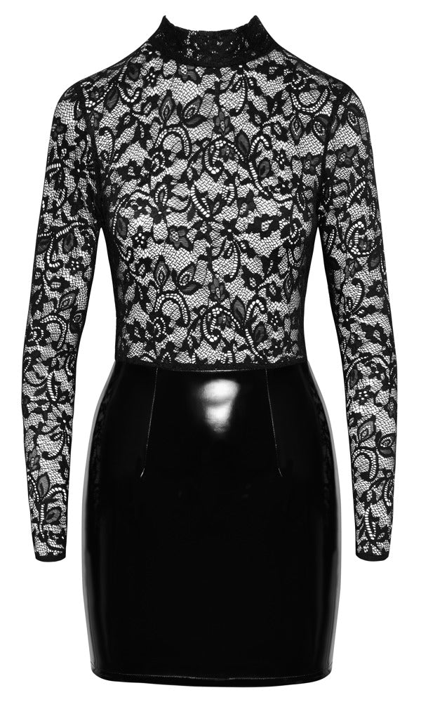 Vinyl Dress Lace XL - Minivestido Negro Encaje y Vinilo Black Level