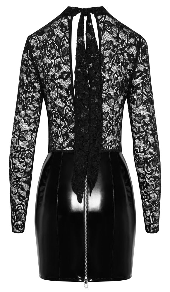 Vinyl Dress Lace M - Minivestido Negro Encaje y Vinilo Black Level