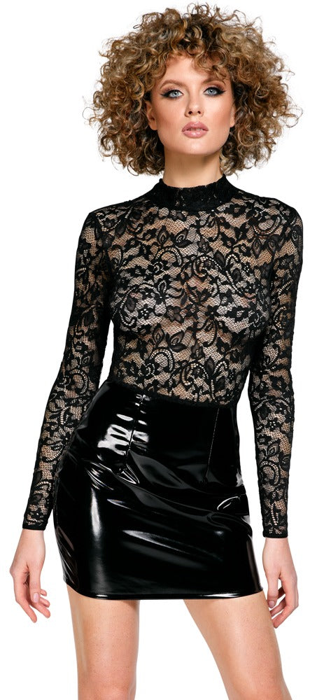Vinyl Dress Lace L - Minivestido Negro Encaje y Vinilo Black Level