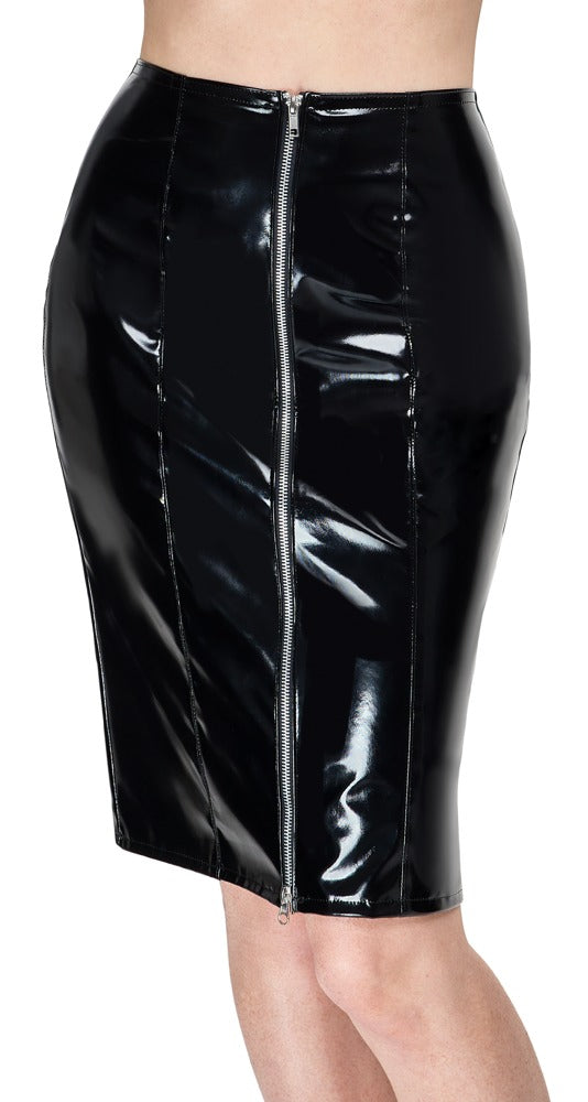 Falda Vinilo Zip Black Level - Ajustada Negra con Cremallera Doble M