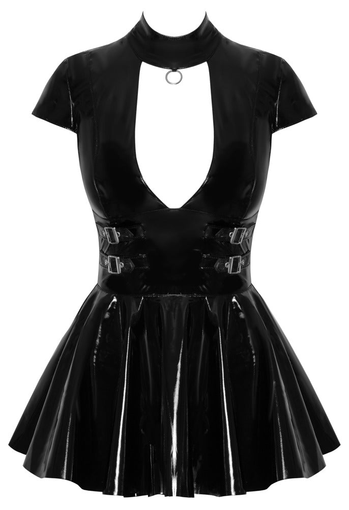Vinyl Dress Ring S - Minivestido Negro Brillante Black Level