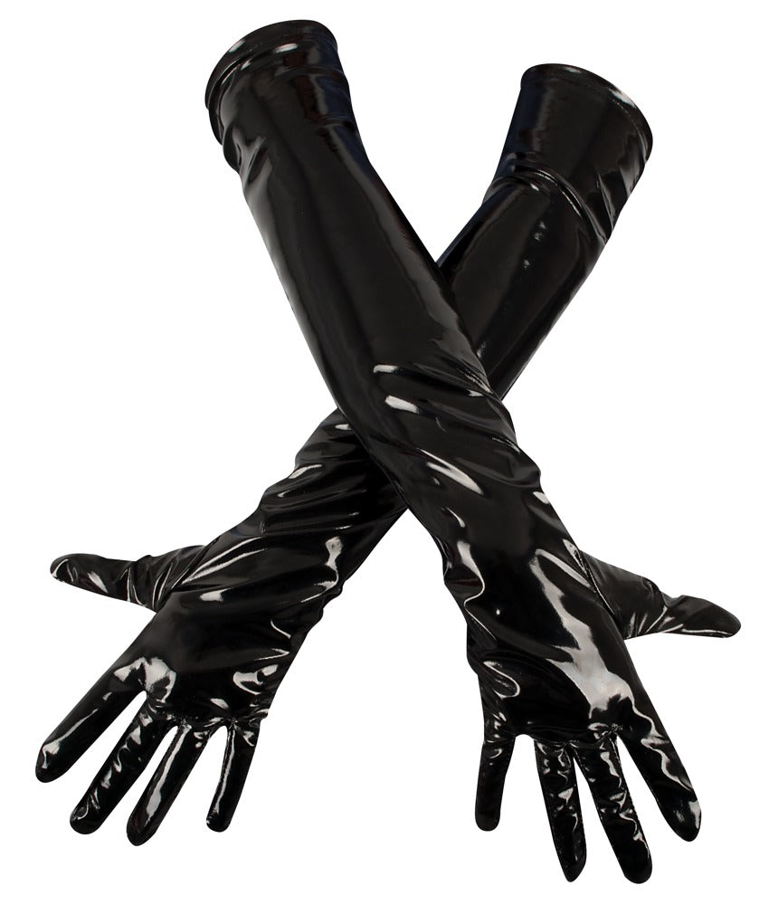 Guantes Largos de Vinilo Negro Brillante Black Level Talla L