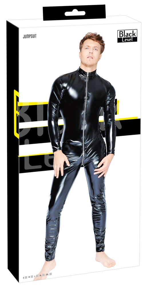 Vinyl Jumpsuit 2XL Black Level - Mono Elástico de Laca con Cremallera