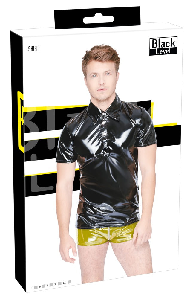 Polo Vinilo Negro Brillante Black Level 2XL - Charol Entallado