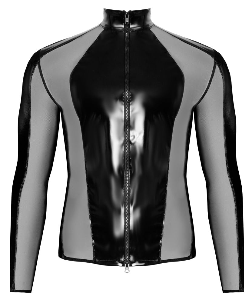 Camisa Vinilo Negro Hombre M - Black Level con Insertos de Red
