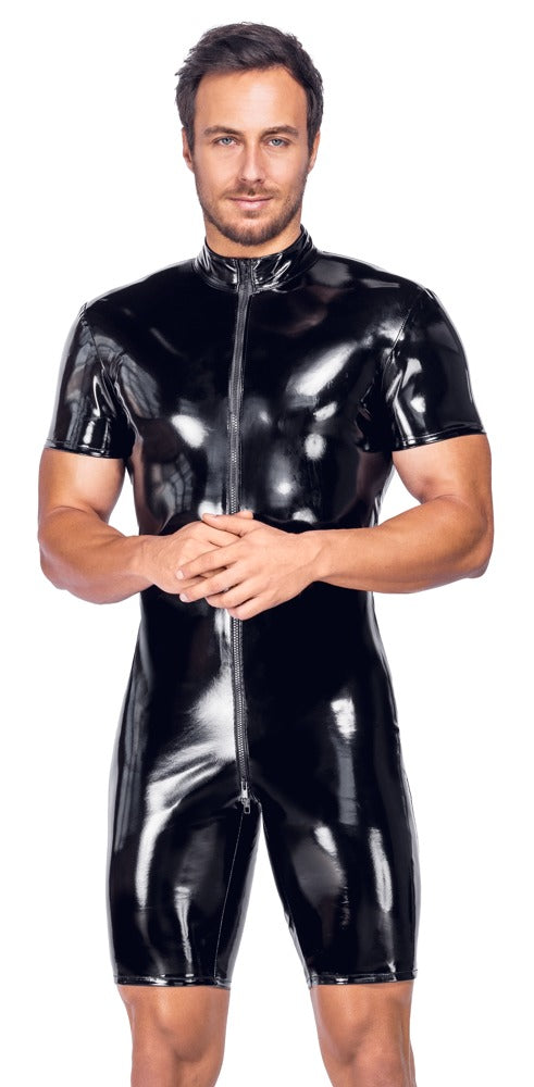 Men's Short Vinyl Playsuit Black Level 3XL - Mono Vinilo Negro Brillante