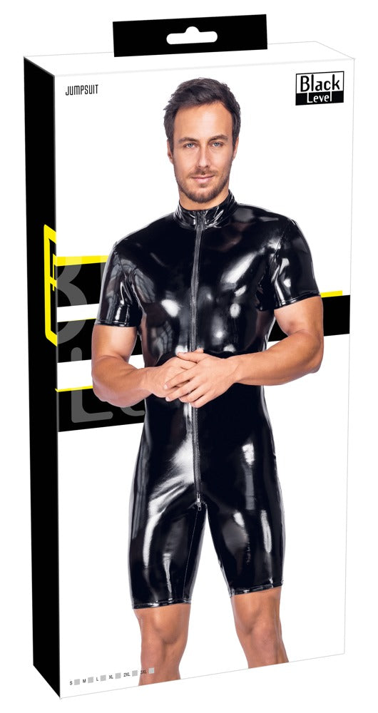 Men's Short Vinyl Playsuit 2XL - Black Level Mono Brillante