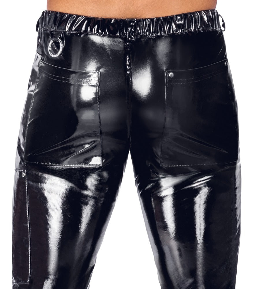 Pantalón Vinilo Negro Hombre 2XL Black Level - Diseño Ajustado con Detalles Metálicos
