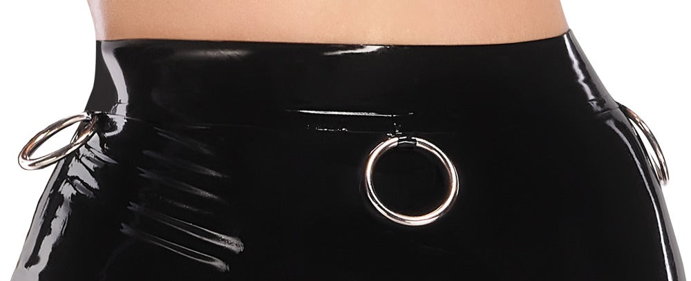 Falda Látex Negra Talla L con Anillas Bondage