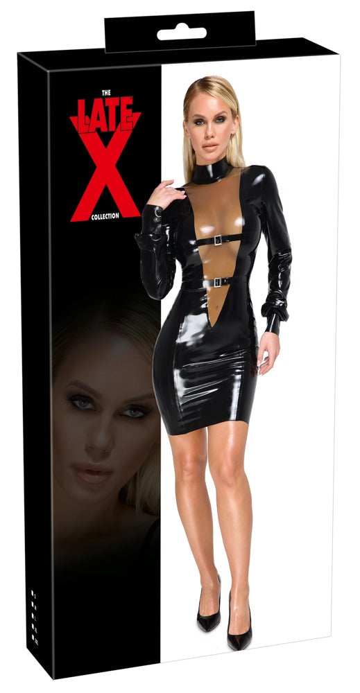 Vestido Látex Negro XL Late X - Diseño Elegante con Escote en V