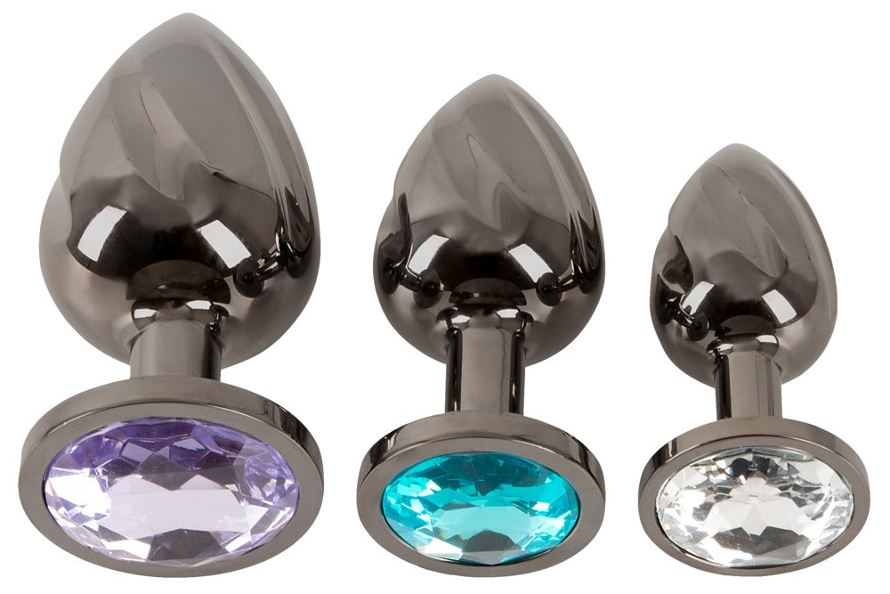 Set de 3 Plugs Anales Metal ANOS Diamo con Diamantes