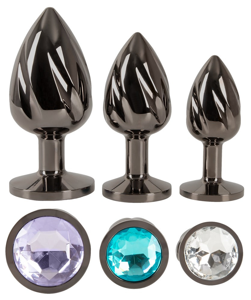 Set de 3 Plugs Anales Metal ANOS Diamo con Diamantes