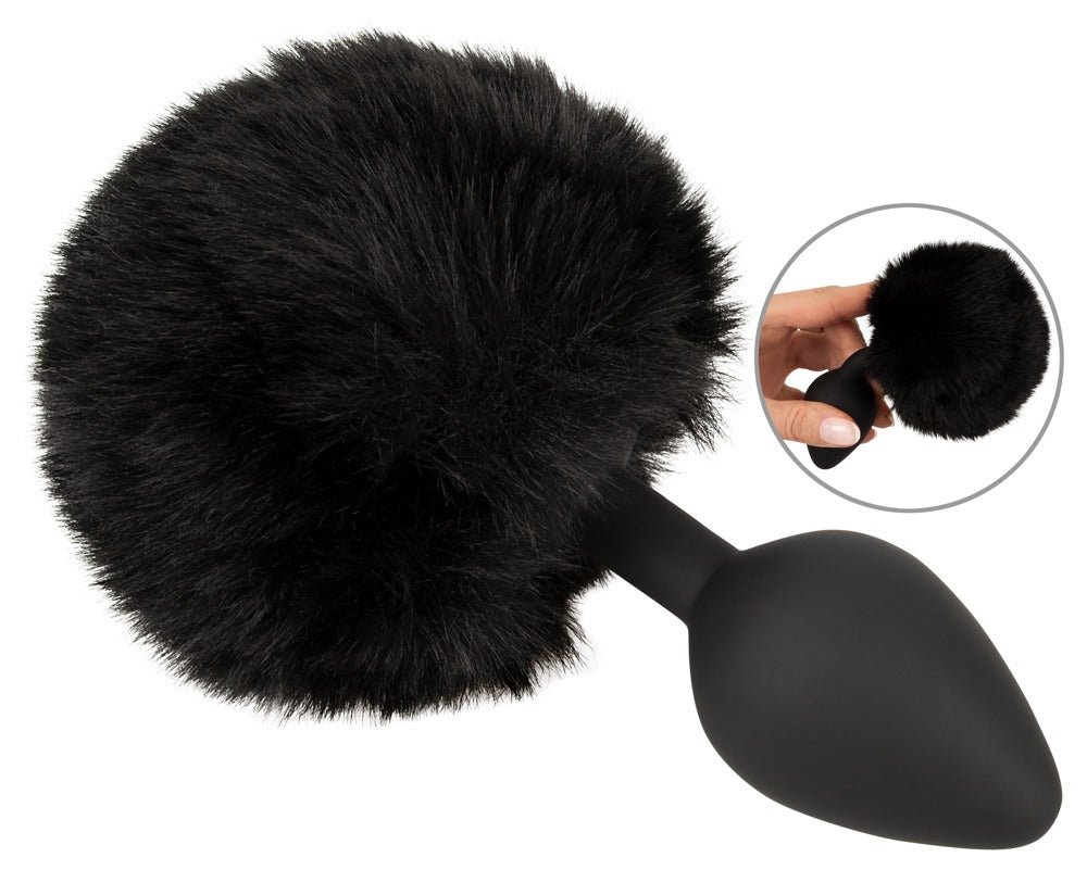 Fluffy Tail Black M - Plug Anal de Silicona con Cola Esponjosa