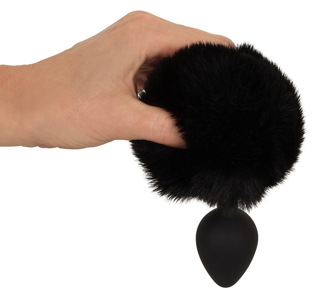 Fluffy Tail Black M - Plug Anal de Silicona con Cola Esponjosa
