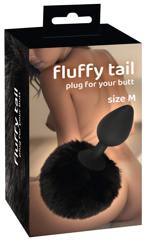 Fluffy Tail Black M - Plug Anal de Silicona con Cola Esponjosa