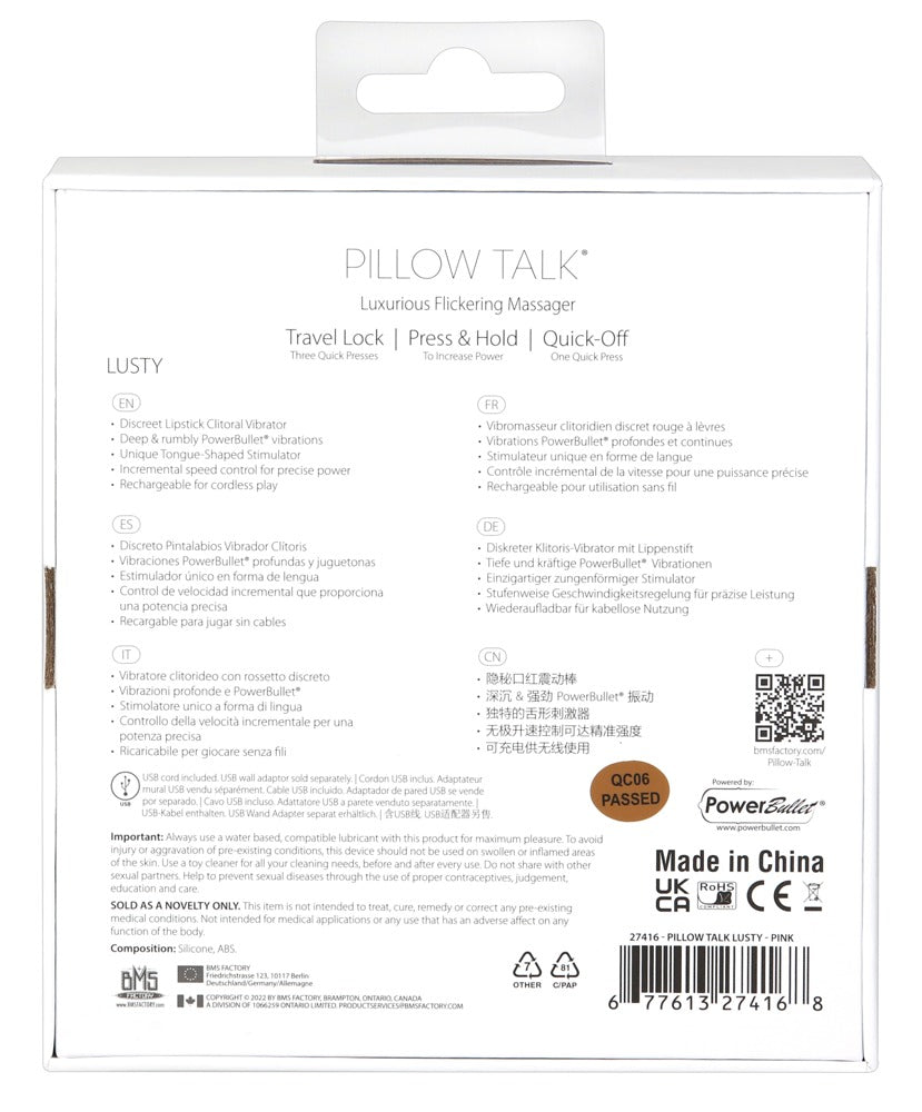 Pillow Talk Lusty Pink - Minivirador Discreto con Diseño de Lápiz de Labios
