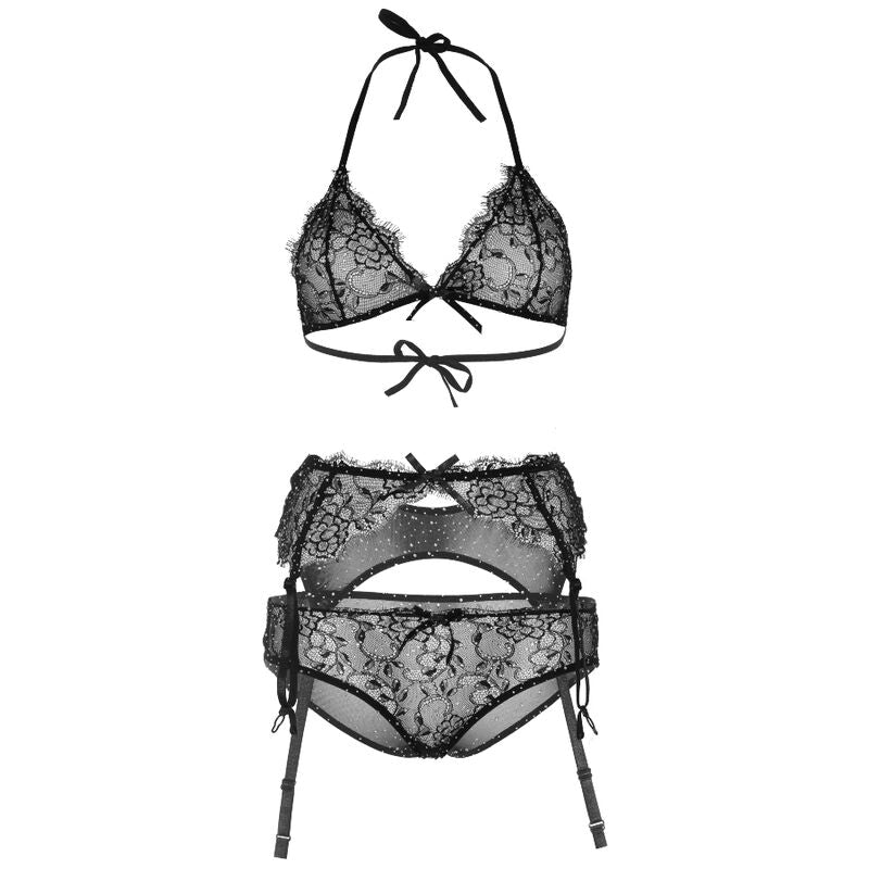 Leg Avenue Shinny Three Pieces Set - Conjunto de Lencería M
