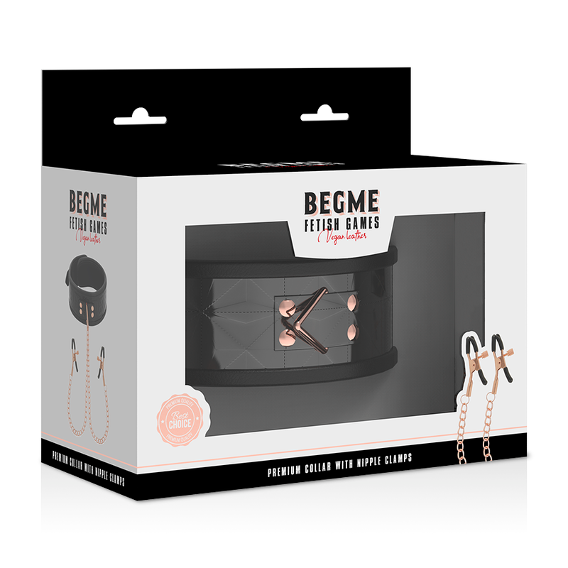 BEGME Black Edition Collar con Pinzas para Pezones y Forro Neopreno
