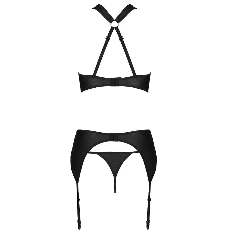 Conjunto Sexy Amanda Ecological Leather - Sujetador, Liguero y Tanga S/M