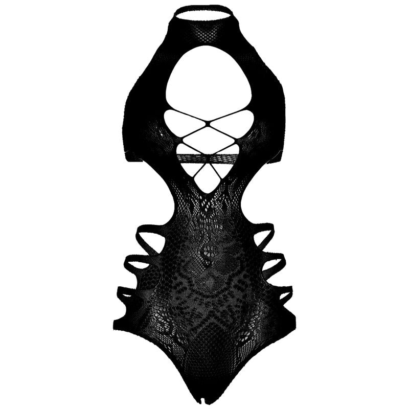 Leg Avenue Cut Out Strappy Bodysuit - Bodystocking Negro Semiopaco Talla Única