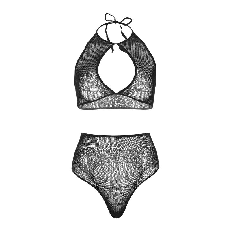 Leg Avenue Set Dos Piezas Halter Crop Top & Thong - Encaje y Satén