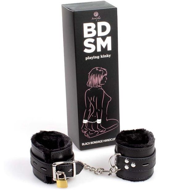 Secretplay Black Bondage Handcuffs - Esposas BDSM con Plumas