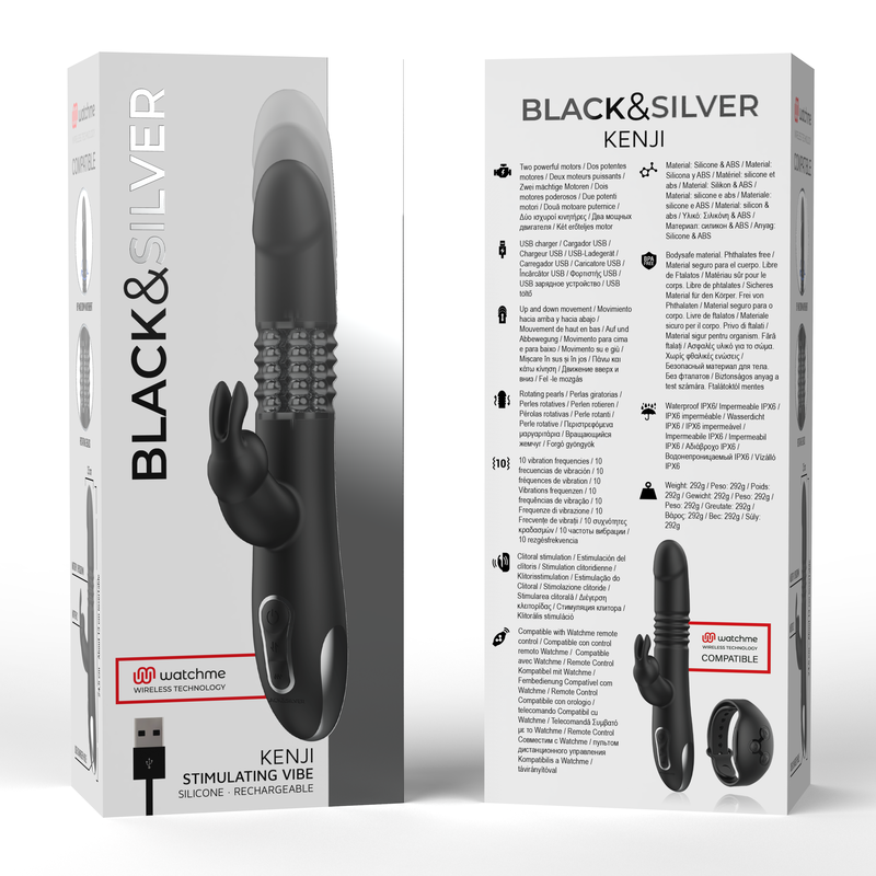 Black&Silver Kenji Up & Down Rabbit Vibrator con Control Remoto WatchMe