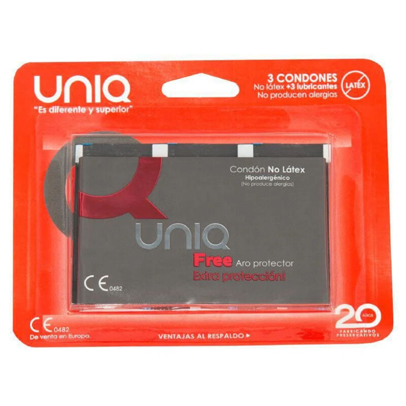 UNIQ Free Condones Sin Látex con Anillo Protector - Pack 3 Unidades