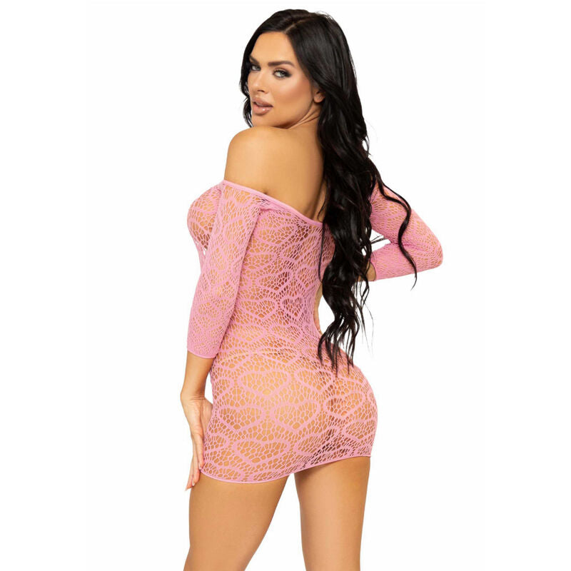 Leg Avenue Heart Net Mini Dress - Vestido de Lencería Sexy Rosa Talla Única