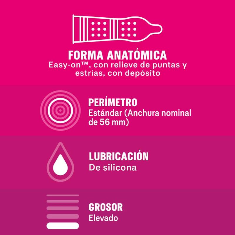 Durex Dame Placer - 12 Condones con Puntos y Estrías para Mayor Estimulación