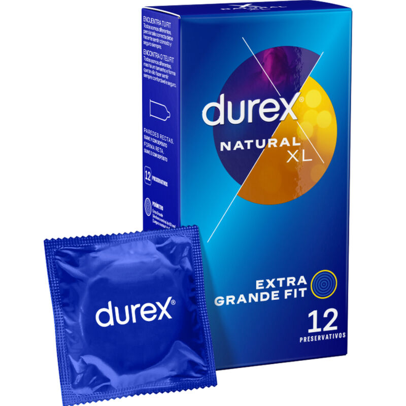 Durex Natural XL - Preservativos Extra Grandes Lubricados 12 Unidades