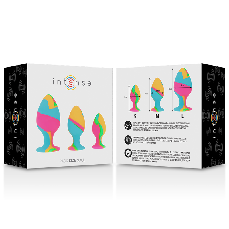 Set de 3 Plugs Anales Silicona Multicolor Intense - Tamaños S, M, L
